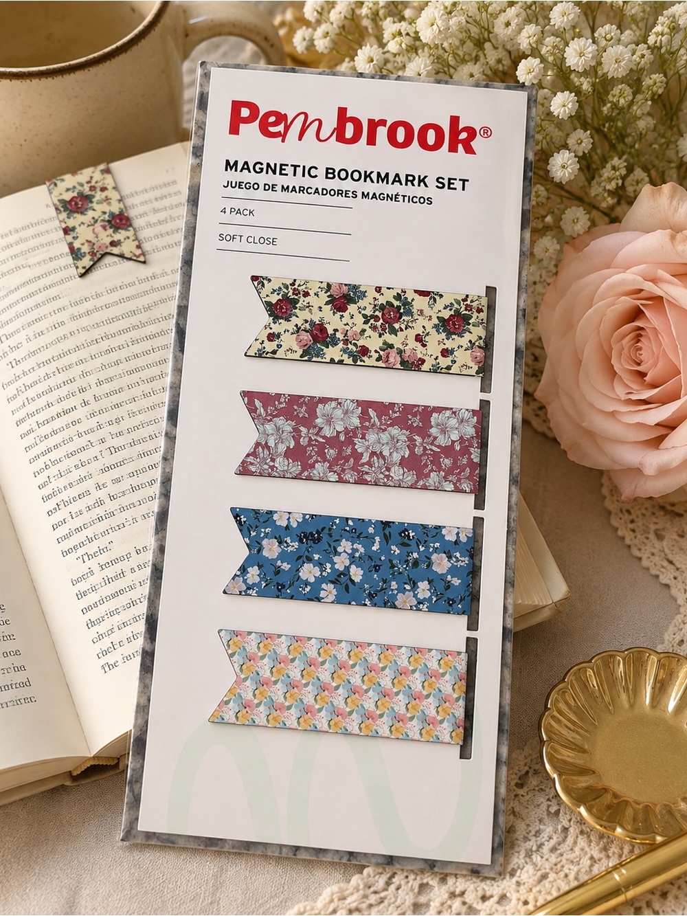 Pembrook Magnetic Bookmark Set of 4 Pack Vintage Bookworm